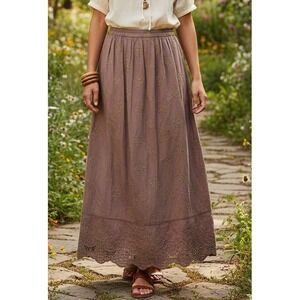 Red's Threads Floral Embroidered Handmade Maxi Skirt Scalloped Hem Boho Sz S NWT